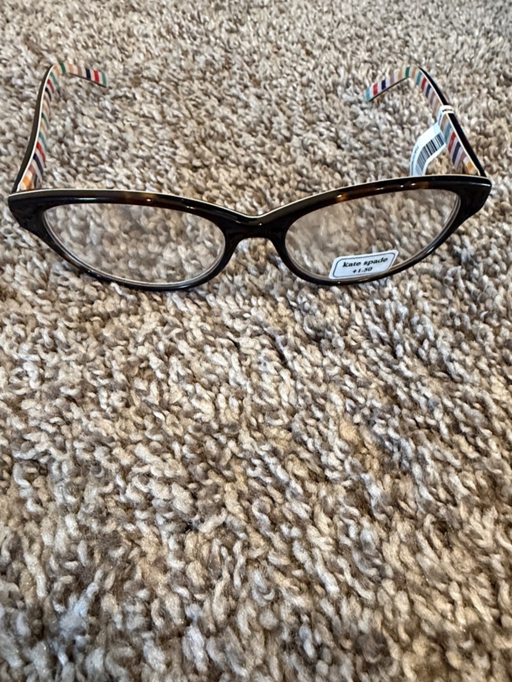 kate spade Tortoise Cat-Eye Glasses with Multicolor Striped Temples
